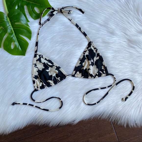 VS Retro Floral Black Cream Triangle Bikini Top S - Picture 2 of 10